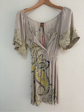 Language Taupe, Yellow & Navy Paisley Mini Dress